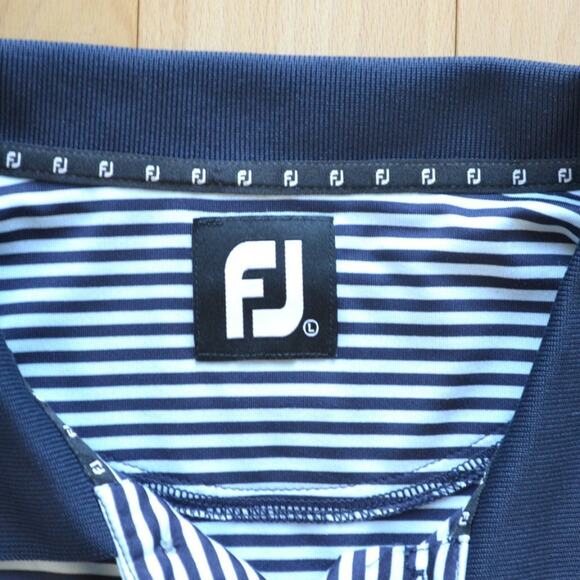 FootJoy Striped Golf Polo Black White - Picture 3 of 4